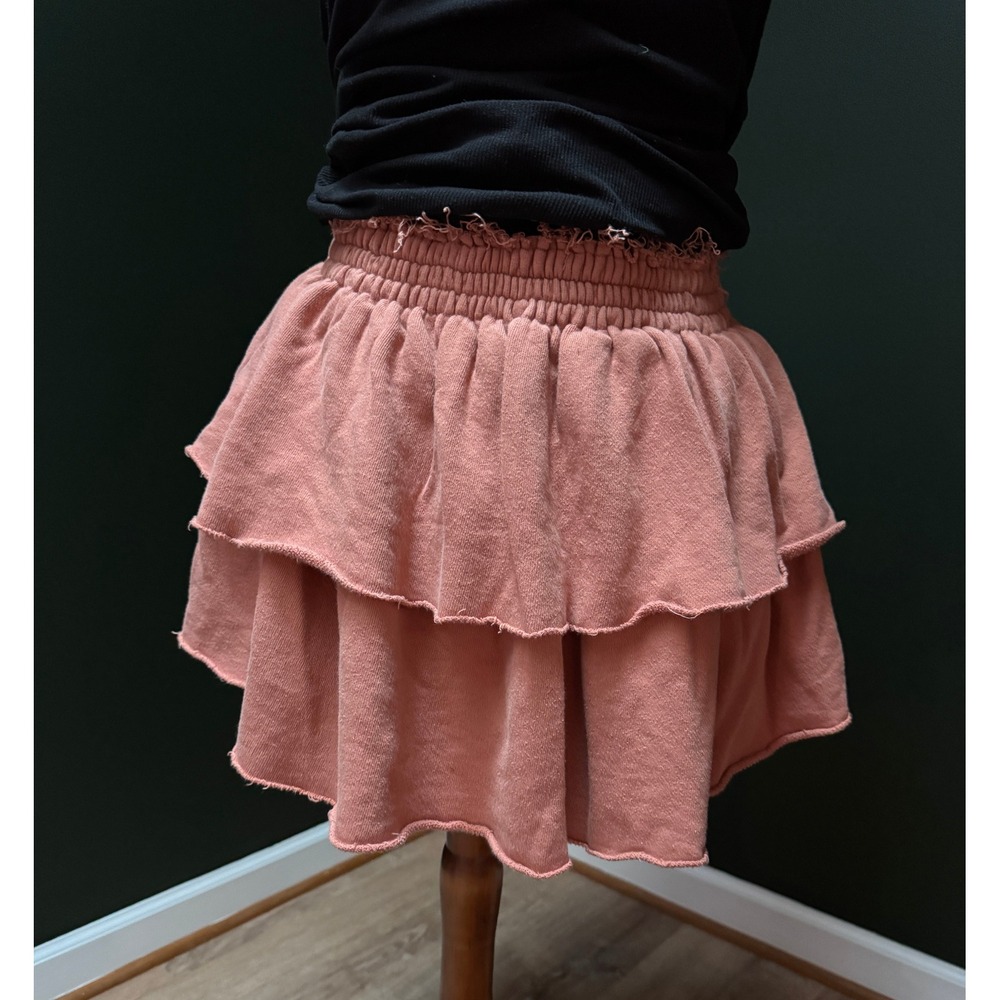 Aerie Ruffle Skirt Tiered Smocked Waist Casual Cute Pink Large
